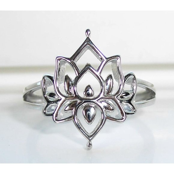 925 STERLING SILVER Lotus Flower Fashion Ring - Picture 3 of 16